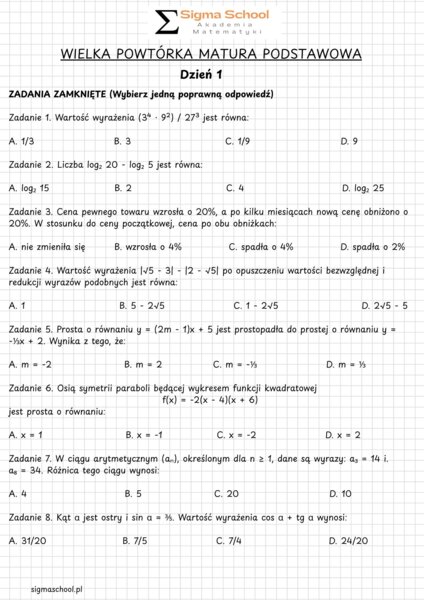 Matura podstawowa z matematyki – powtórka w 14 dni