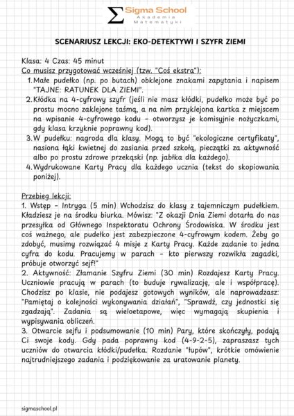 Dzień Ziemi – escape room matematyczny, klasa 4