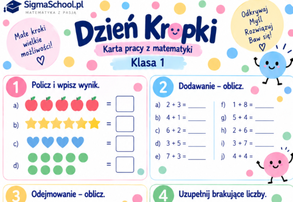 Dzień Kropki – karta pracy z matematyki, klasa 1
