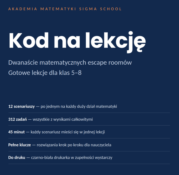 Escape roomy matematyczne – klasy 5–8, pakiet 12 scenariuszy PDF