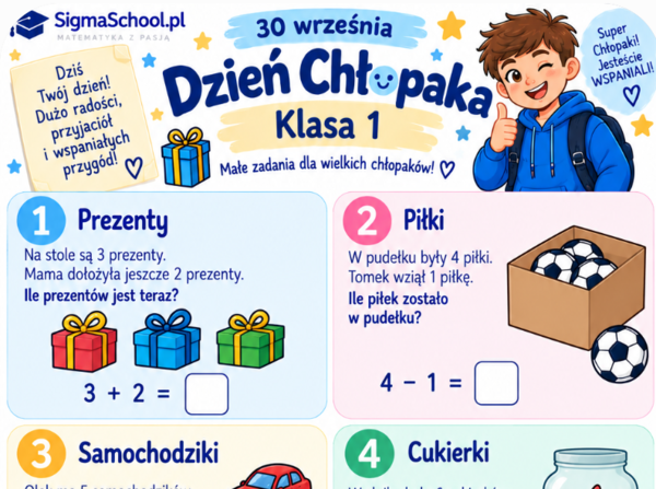 Dzień Chłopaka – karta pracy z matematyki, klasa 1