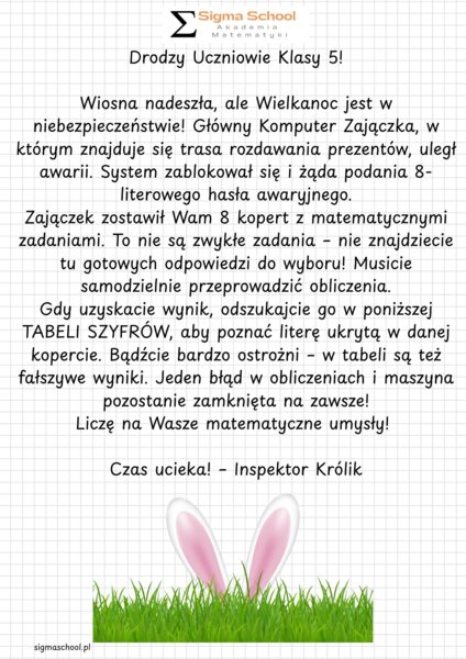Wielkanocny escape room matematyczny – klasa 5