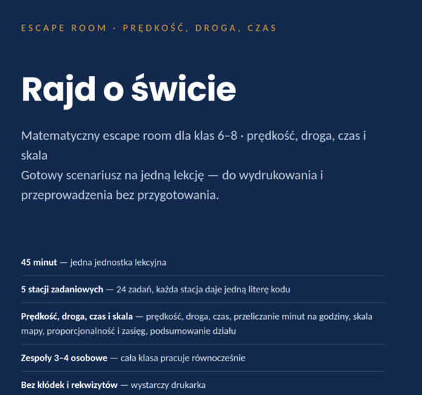 Prędkość, droga, czas – escape room matematyczny, klasy 6–8