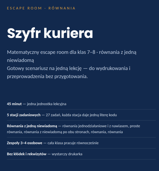 Równania – escape room matematyczny, klasy 7–8