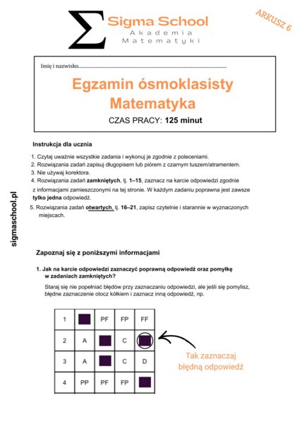 Próbny egzamin ósmoklasisty z matematyki 2026 – arkusz 6 z odpowiedziami