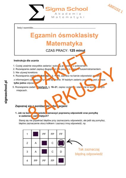 Próbny egzamin ósmoklasisty – matematyka, pakiet 8 arkuszy