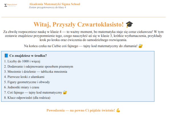 Matematyka po klasie 3 – powtórka przed klasą 4