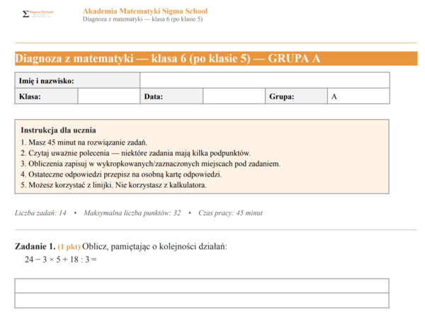Diagnoza z matematyki – klasa 8, test po klasie 7