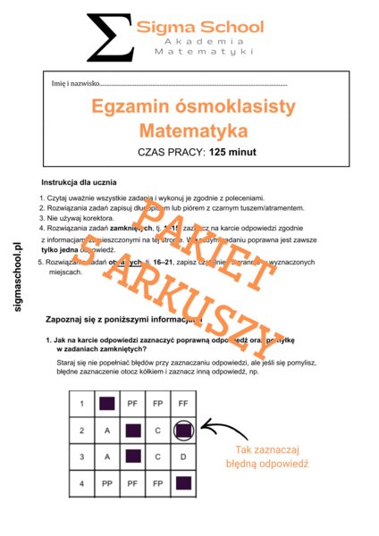 Egzamin ósmoklasisty – matematyka 2026, pakiet arkuszy 1–5