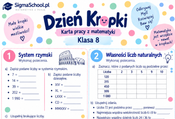 Dzień Kropki – karta pracy z matematyki, klasa 8