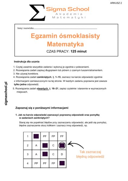 Próbny egzamin ósmoklasisty z matematyki 2026 – arkusz 2 z odpowiedziami