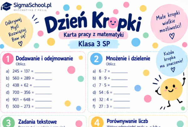 Dzień Kropki – karta pracy z matematyki, klasa 3