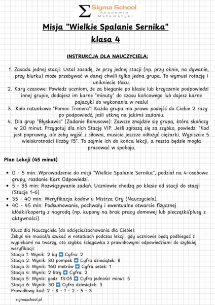 Escape room matematyczny – klasa 4, 6 stacji zadaniowych