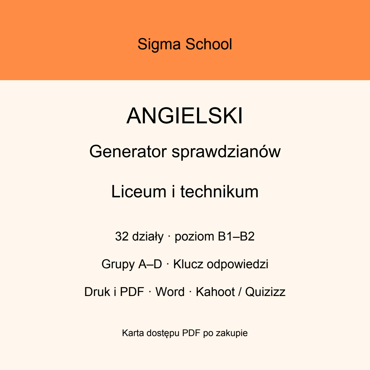 Generator sprawdzianów z angielskiego – liceum i technikum, B1–B2
