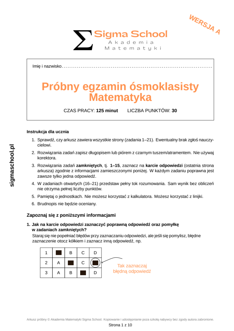 Próbny egzamin ósmoklasisty z matematyki – A i B z kluczami