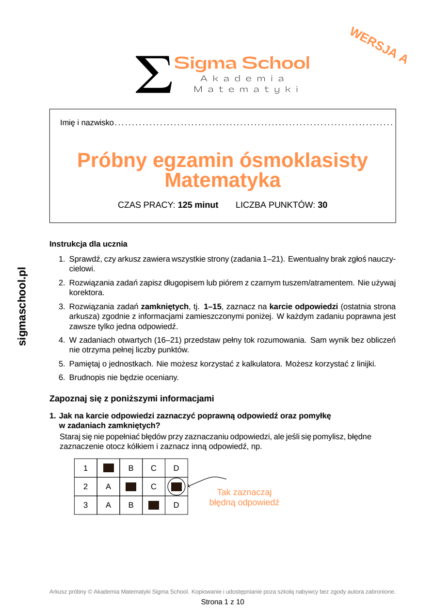 Próbny egzamin ósmoklasisty z matematyki – A i B z kluczami
