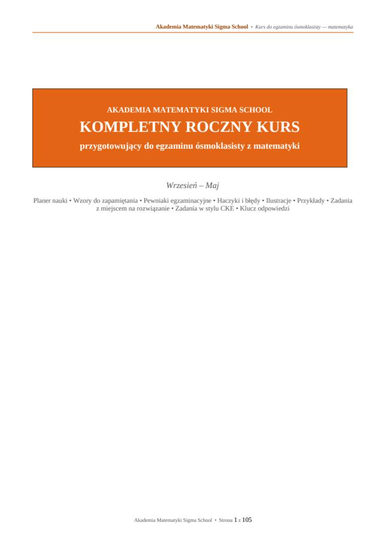 Kurs do egzaminu ósmoklasisty z matematyki – PDF, 105 stron, teoria i zadania