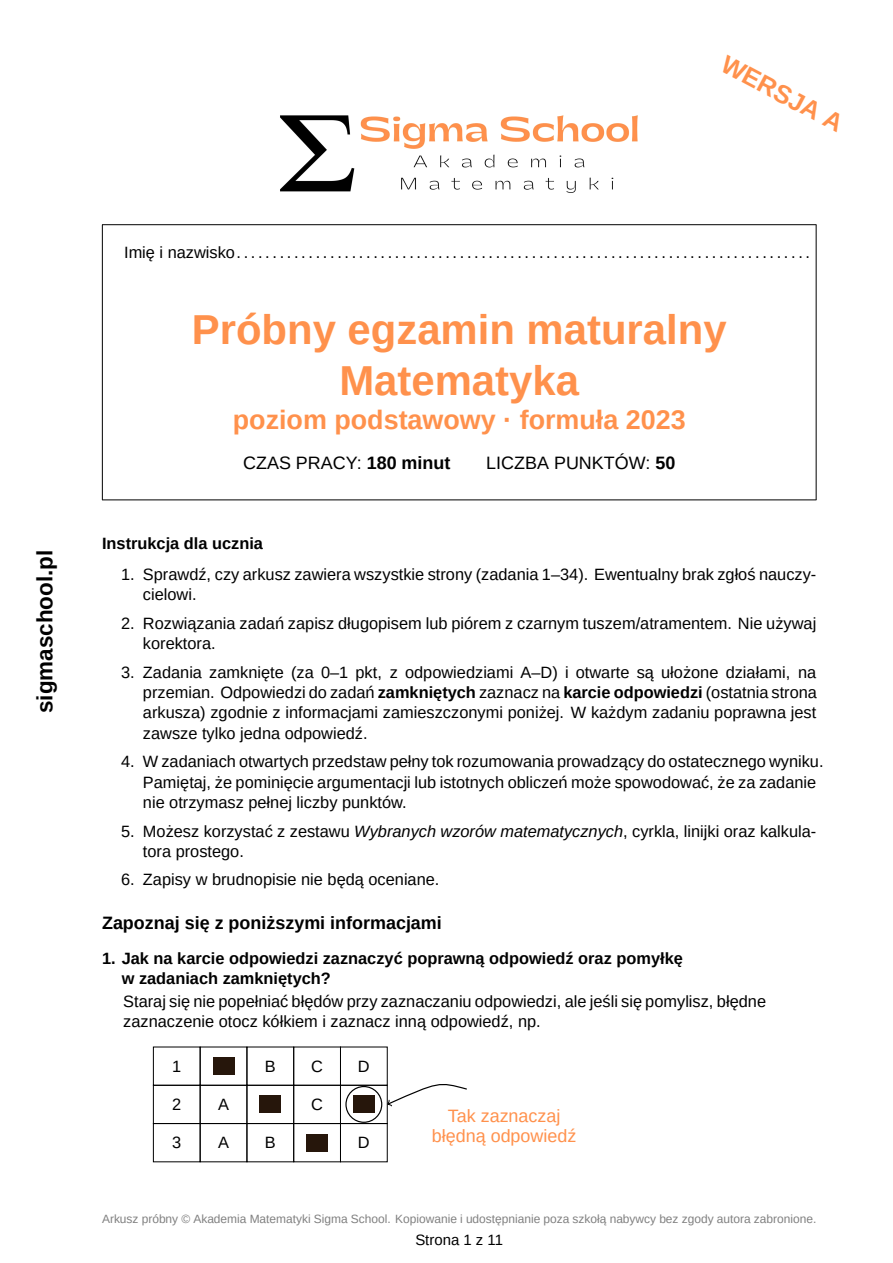 Próbna matura z matematyki – poziom podstawowy, A i B z kluczami