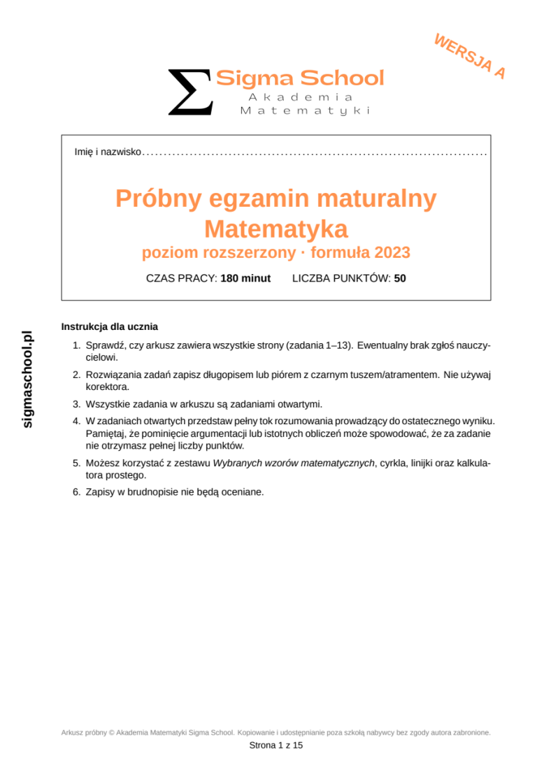 Próbna matura z matematyki – poziom rozszerzony, A i B z kluczami