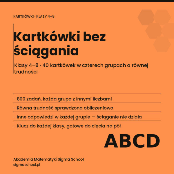 Kartkówki z matematyki – klasy 4–8, 40 zestawów w 4 grupach