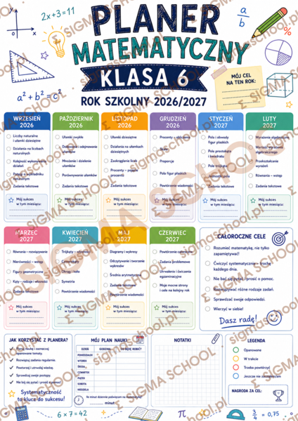 Planer nauki matematyki – klasa 6, rok szkolny 2026/2027
