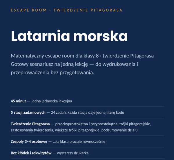 Twierdzenie Pitagorasa – escape room matematyczny, klasa 8