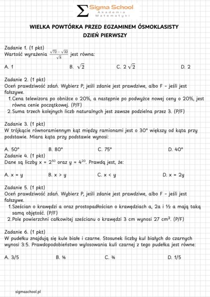 Egzamin ósmoklasisty z matematyki – powtórka w 30 dni