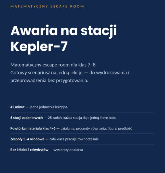 Powtórka matematyki klas 4–6 – escape room dla klas 7–8