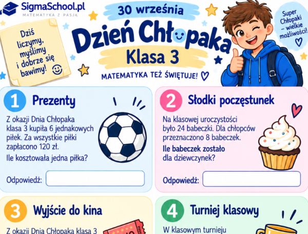 Dzień Chłopaka – karta pracy z matematyki, klasa 3