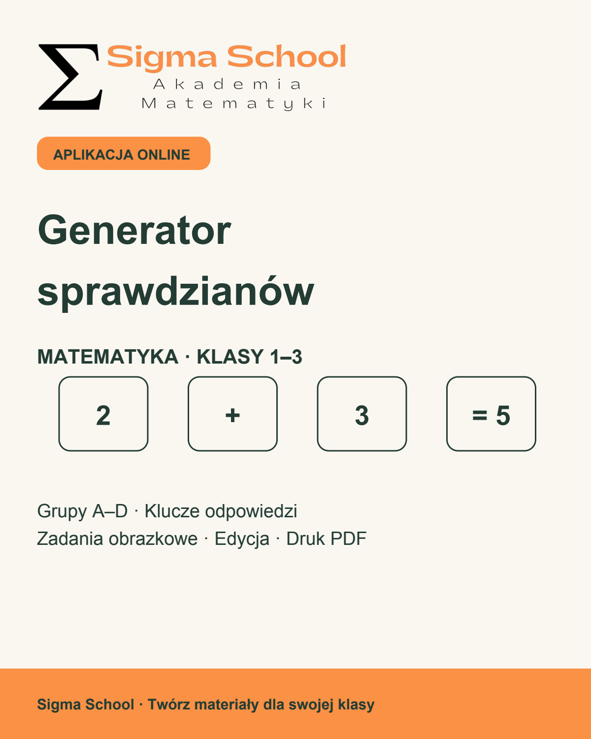 Generator sprawdzianów z matematyki dla klas 1–3 – Sigma School