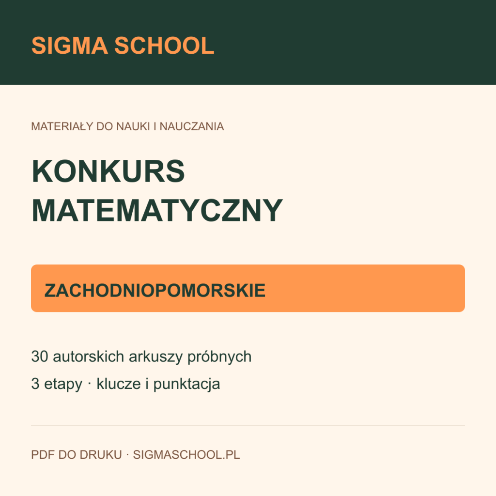 Próbne konkursy matematyczne — zachodniopomorskie, 30 arkuszy + klucze