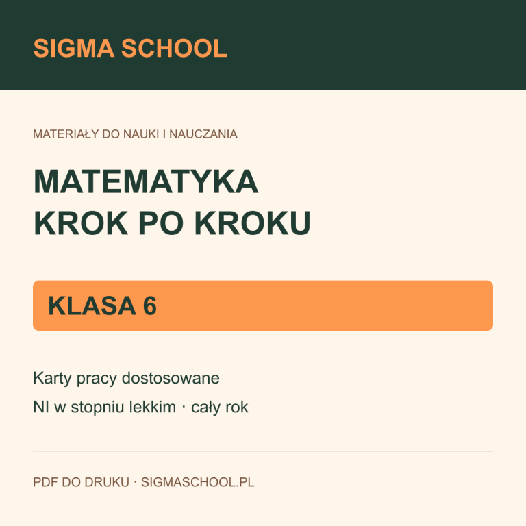 Matematyka krok po kroku — klasa 6, karty dostosowane (NI w stopniu lekkim)