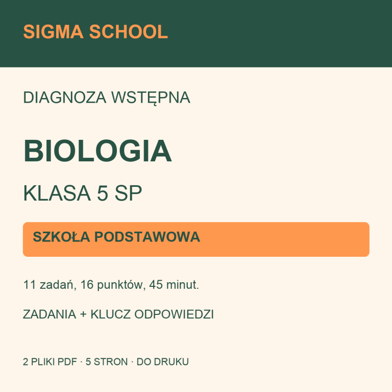 Diagnoza wstępna — biologia, klasa 5 SP + klucz i analiza