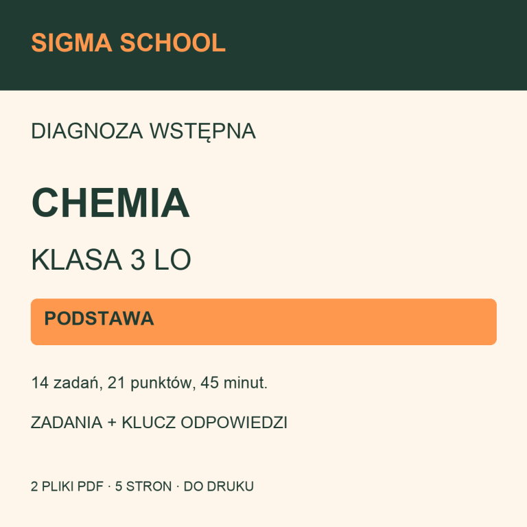 Diagnoza wstępna — chemia, klasa 3 LO — PODSTAWA + klucz i analiza