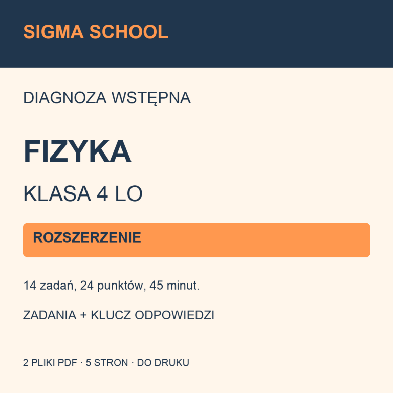 Diagnoza wstępna — fizyka, klasa 4 LO — ROZSZERZENIE + klucz i analiza