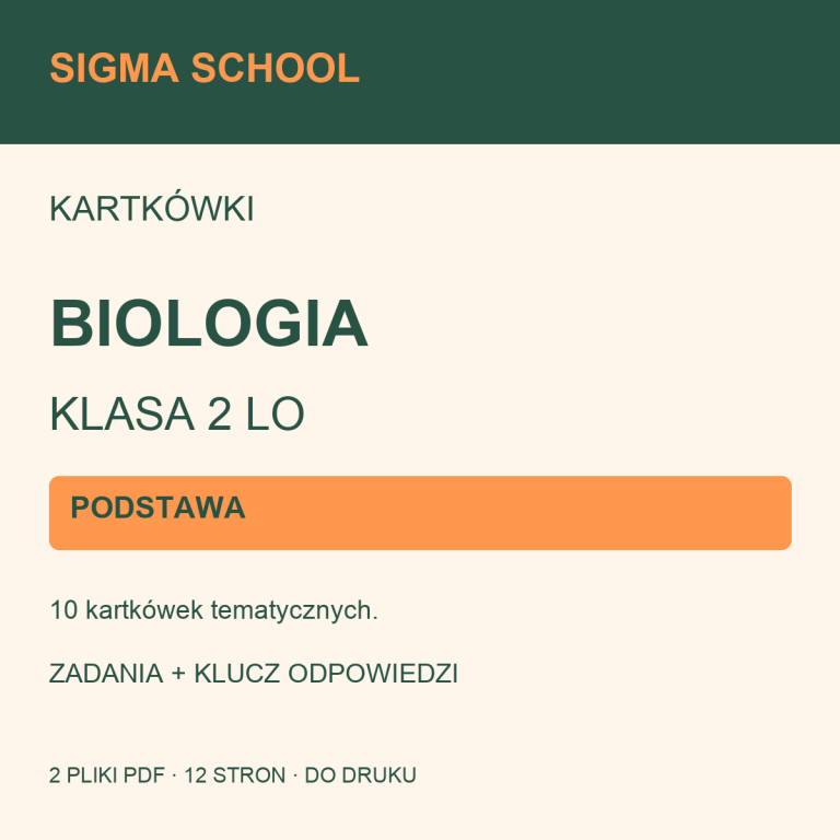 Kartkówki — biologia, klasa 2 LO — PODSTAWA + klucz odpowiedzi